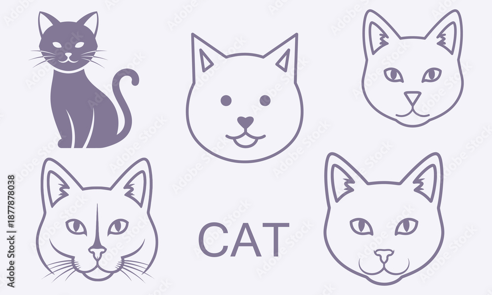 Fototapeta premium Cute cat doodle set.
