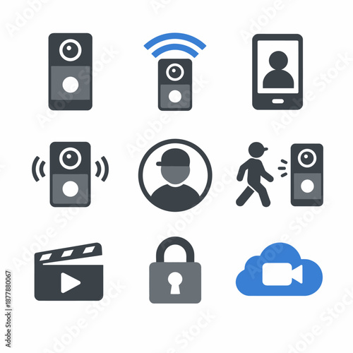 Smart home technology icons for security and communication