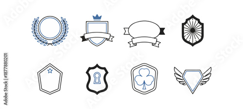 Set of decorative badges emblems design elements isolated on black background