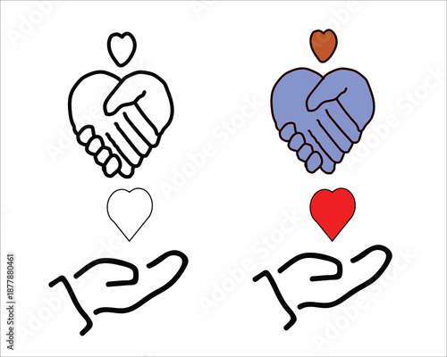 Illustrative depiction of handshakes and hearts symbolizing connection and affection