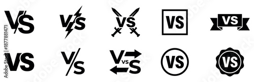 Versus icons set. VS letters set. Battle icons. Set of versus logo letters. VS or versus symbol design template for sports, fight, competition, battle, match, game. Vector Illusttration.	
