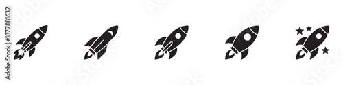 Rocket icons set. Rocket launched icon vector. Rocket ship collection. Vector Illustration