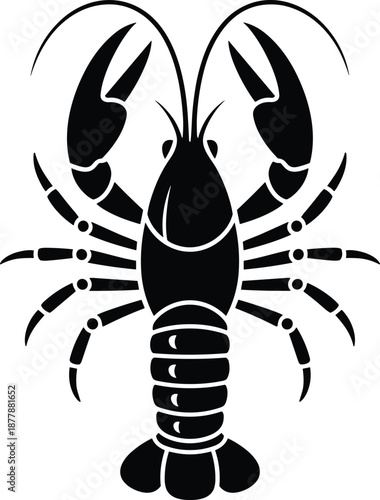 Crawfish silhouette illustration of freshwater crustacean seafood animal in black and white vector graphic style crawdad mudbug crayfish design element for restaurant menu Cajun cuisine logo branding