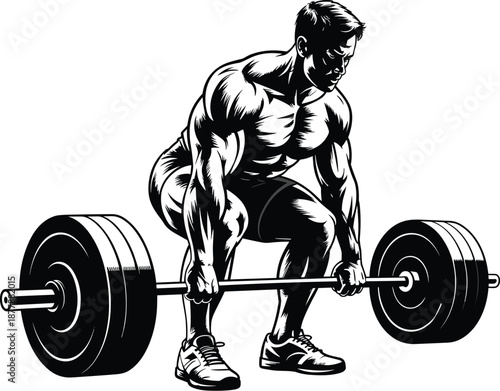 Powerful muscular man lifting heavy barbell doing deadlift exercise in gym weightlifting workout for strength training athletic performance bodybuilding fitness motivation and healthy lifestyle in mon