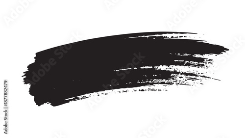 A bold black brush stroke isolated on a clean white background viewed from a straightforward perspective as a graphic element
