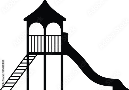 Playground Silhouette Illustration Climbing and Sliding on Play Structure with Ladder in Minimalist Style for Children's Activity Centers Recreation Areas Parks and Playgrounds Playtime Fun and Games