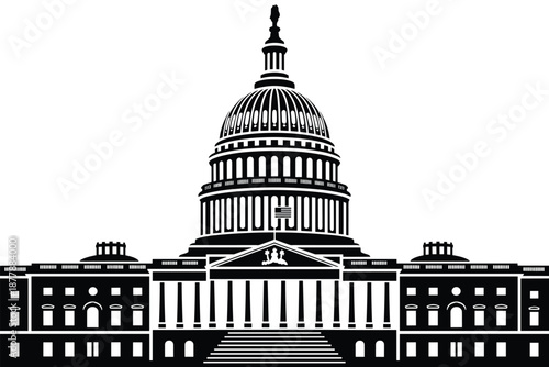 United States Capitol Building illustration in Washington DC vector graphic landmark silhouette iconic architecture for government political representation symbol of democracy travel destination histo