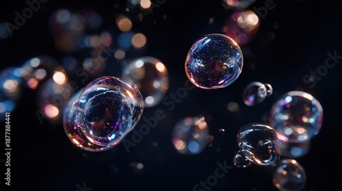 Wallpaper Mural Illuminated Bubbles Floating in Abstract Darkness, Capturing Ethereal Beauty in a Dreamlike Scene Torontodigital.ca