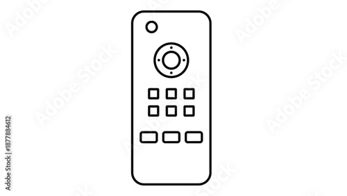 Minimalist black outline of a universal remote control with a directional pad and function buttons for operating electronic devices.