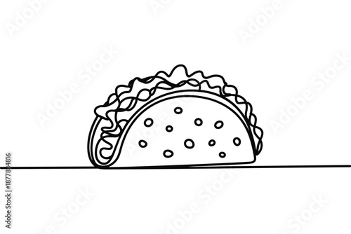 Outline drawing of a tasty taco with meat and sauce on a white background single line illustration for menu design restaurant branding food blog culinary website fast food concept mexican cuisine simp