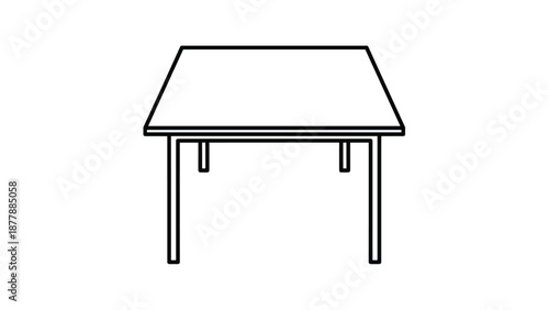 Simple black line art of a four-legged table, a basic piece of furniture for a dining room, kitchen, or office space.