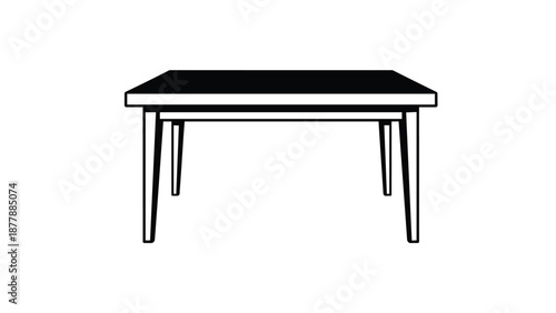 Black silhouette of a simple dining or work table with four legs, symbolizing furniture, home furnishings, and a place to gather.