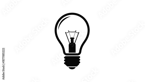Classic black silhouette icon of an incandescent light bulb, representing ideas, innovation, electricity, and creative thinking.