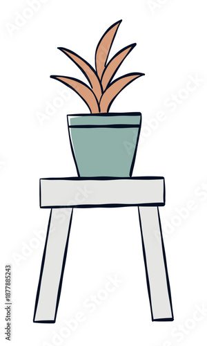小さな台に乗っている観葉植物のシンプルな手書き風のイラスト