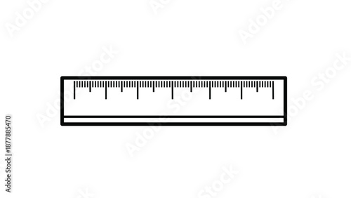 Minimalist black outline of a ruler with measurement markings, a tool used for drawing straight lines and measuring length.