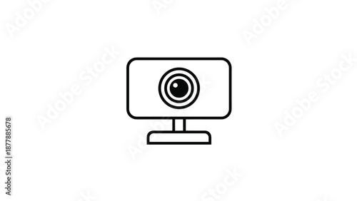 Minimalist black outline of a modern webcam, a digital camera for computers used in video conferencing and live streaming.