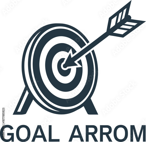 Simple dark silhouette icon illustrating a successful achievement with an arrow precisely hitting the center bullseye of a standing target representing focused business objectives and precision