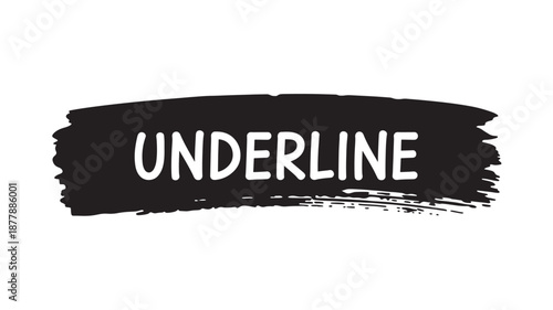 A black brush stroke with the word UNDERLINE in white text on a plain white background viewed from directly above