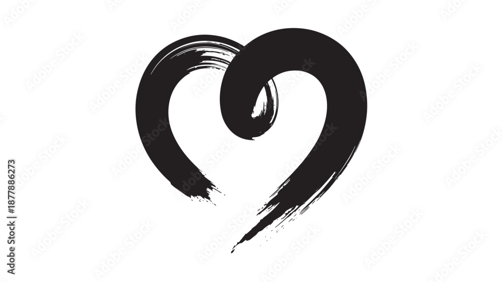 Fototapeta premium Black heart illustration with brush strokes, symbolizing love and creativity, portrayed from a straightforward viewpoint