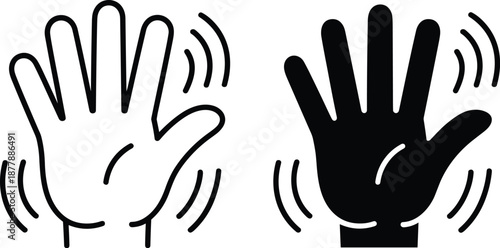 Shaking vibrating hand icon vector illustration depicting motion tremor or signal in black and white line art style for graphic design elements healthcare medical presentations safety communication ap