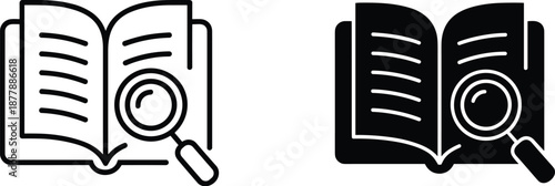 Open book and magnifying glass for research education concept vector illustration searching for knowledge and information in literature textbook study material learning resources for academic success