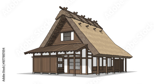 Traditional cottage from Japan with unique roof design