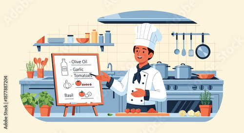 Male chef explaining healthy ingredients on whiteboard