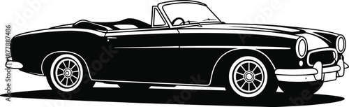 Classic black convertible car driving on open road vintage automobile in motion stylish transport vehicle retro design element for automotive industry advertising promotion classic car restoration pro