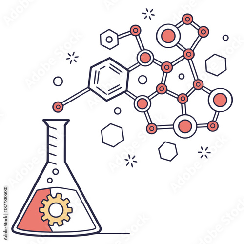 Abstract chemical compound structure illustrating future biotechnology and pharmaceutical applications, scalable vector design for science and research.