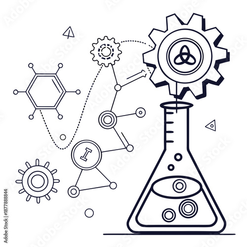 Industrial chemical innovation breakthrough illustrating a successful experiment and the discovery of new molecular structures for science.