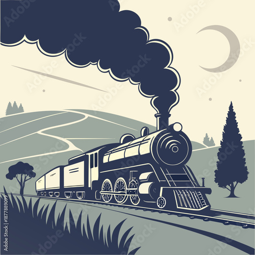 Vintage steam train traveling through countryside
