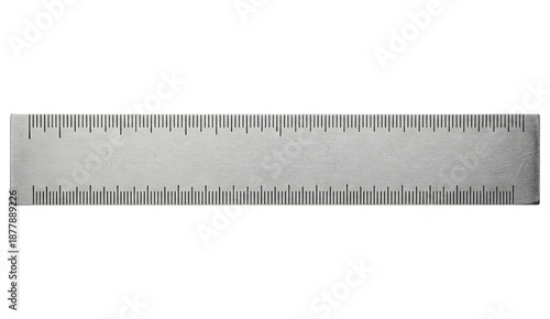 Stainless steel metal measuring ruler with black scale markings tool on a transparent background