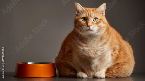 Domestic cat with signs of obesity thick belly and swollen fat muzzle. Sedentary lifestyle pet. Disease. Laziness. problems associated obesity due greater amount food treats we consume unhealthy diet