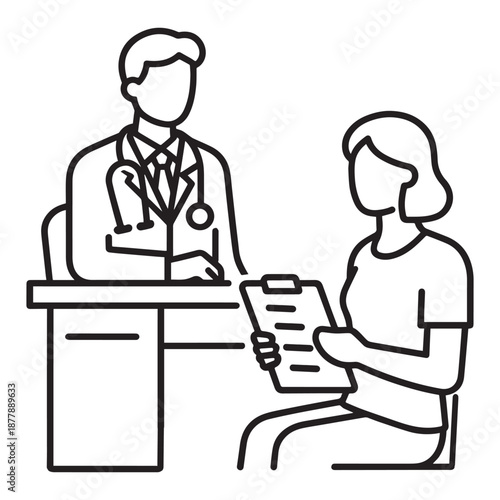 Minimal line icon of doctor with patient, diabetes treatment consultation, editable stroke, isolated on white background