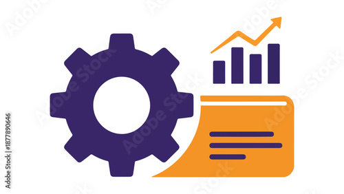 Gear and financial chart icon representing business analytics and progress isolated on white background, Vector, illustration