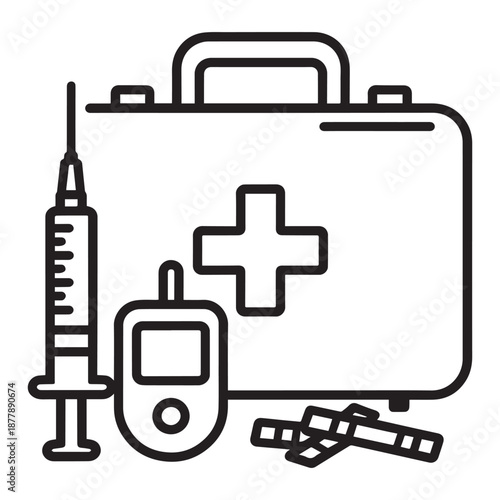 Outline vector icon of medical first aid kit, emergency diabetes care concept, editable stroke, isolated on white background