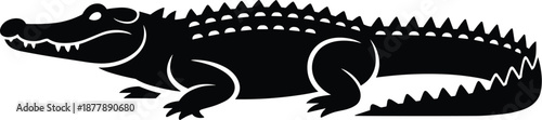 Striking black alligator silhouette flat vector illustration graphic element ferocious reptile icon for zoo park logo designs wildlife conservation projects educational resources animal artwork and na
