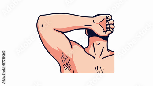 Close-up of a person's arm and neck, with raised arm and visible hair