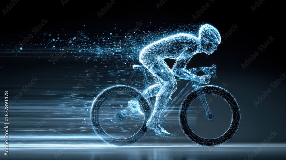 Fototapeta premium Abstract cyclist riding bicycle futuristic style
