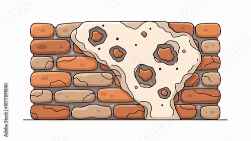 Cartoonish brick wall with a section covered in a melting, lumpy substance
