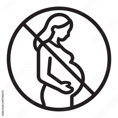 Outline vector icon of pregnant woman crossed sign, pregnancy warning and health caution, editable stroke, isolated on white background