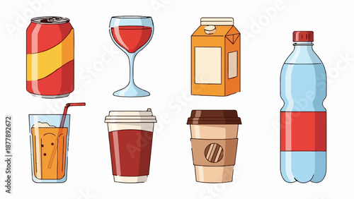 Assortment of assorted beverages and drinks in various containers