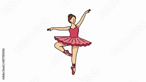 Cartoon-style ballerina in a pink tutu and ballet slippers performs a graceful pose