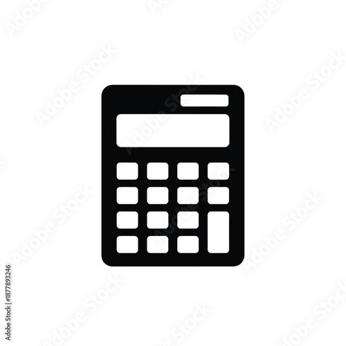 Black calculator icon on white background for business finance and education use