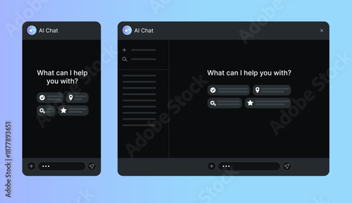 Ai chat interface for mobile and desktop widows. Artificial intelligence assistant application.