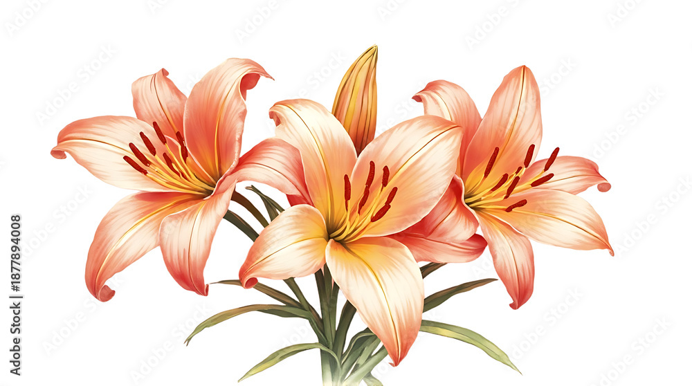 Obraz premium Peachy Orange Lilies Bouquet