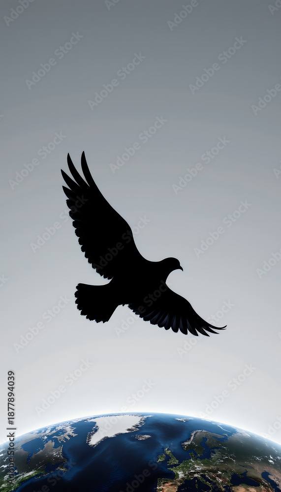 Obraz premium Silhouette of a Bird Flying Above Earth with a Minimalistic Feel
