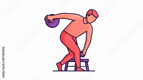 Athlete in action, poised to throw a discus from a low stance