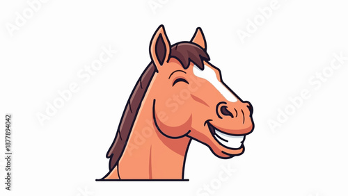 Cheerful cartoon horse head with bright eyes and a wide grin, smiling
