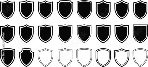 Shield Icon Collection Security Protection Vector Shapes Set in Various Styles Guardian Symbol Graphic Resource for Secure Design Elements Data Privacy Cyber Safety Antivirus Software Development Trus